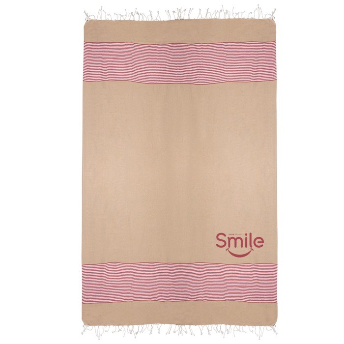 Toalla de playa de algodón de 100x180cm ligera 220 g/m2 color rojo vista con logo impreso