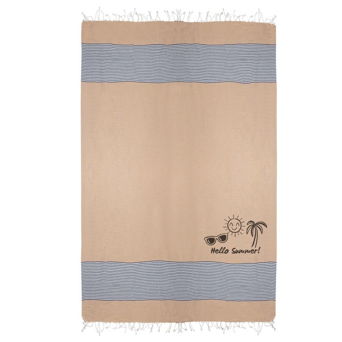 Toalla de playa de algodón de 100x180cm ligera 220 g/m2 color azul marino vista con logo impreso