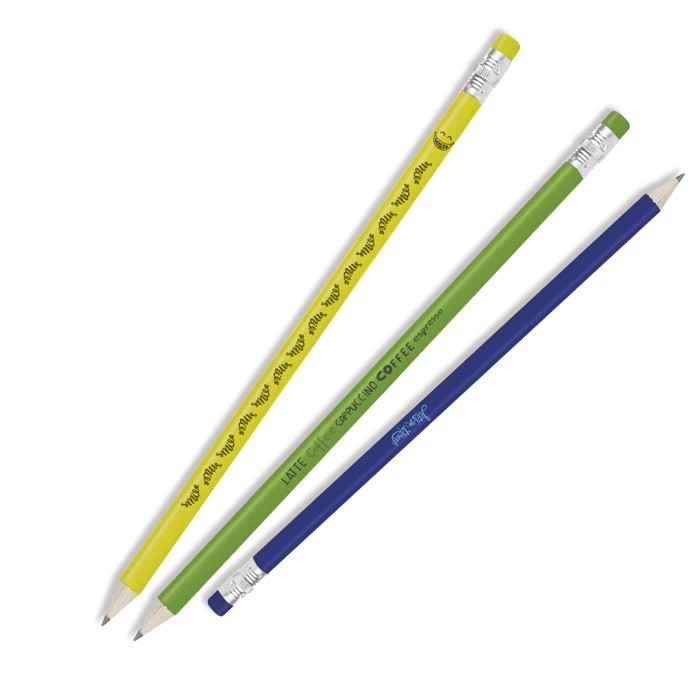 Lápiz en distintos colores con detalle plateado y goma de borrar vista 1