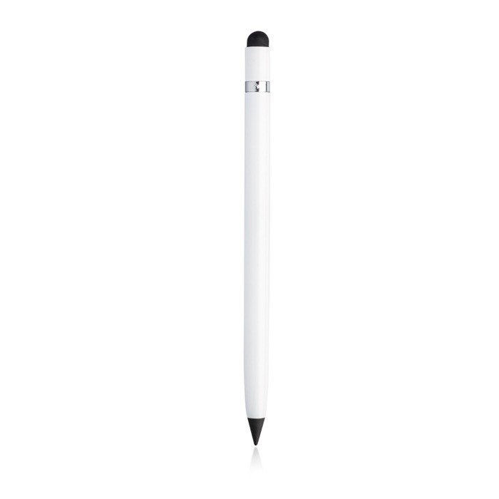 Lápiz infinito con punta de carbono y puntero táctil con goma color blanco Lápiz infinito con punta de carbono y puntero táctil con goma color blanco