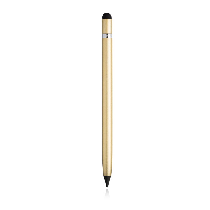 Lápiz infinito con punta de carbono y puntero táctil con goma color dorado Lápiz infinito con punta de carbono y puntero táctil con goma color dorado