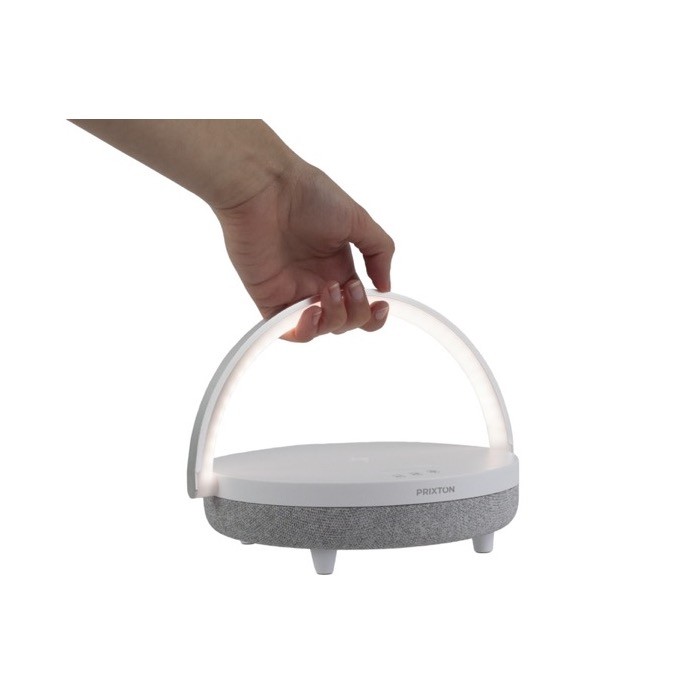 Altavoz Prixton 4 en 1 de 10W con luz LED y base de carga inalámbrica color blanco cuarta vista