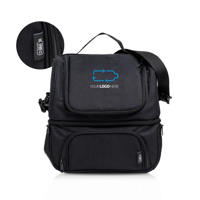 Bolsa térmica hecha de botellas recicladas con correa para hombro