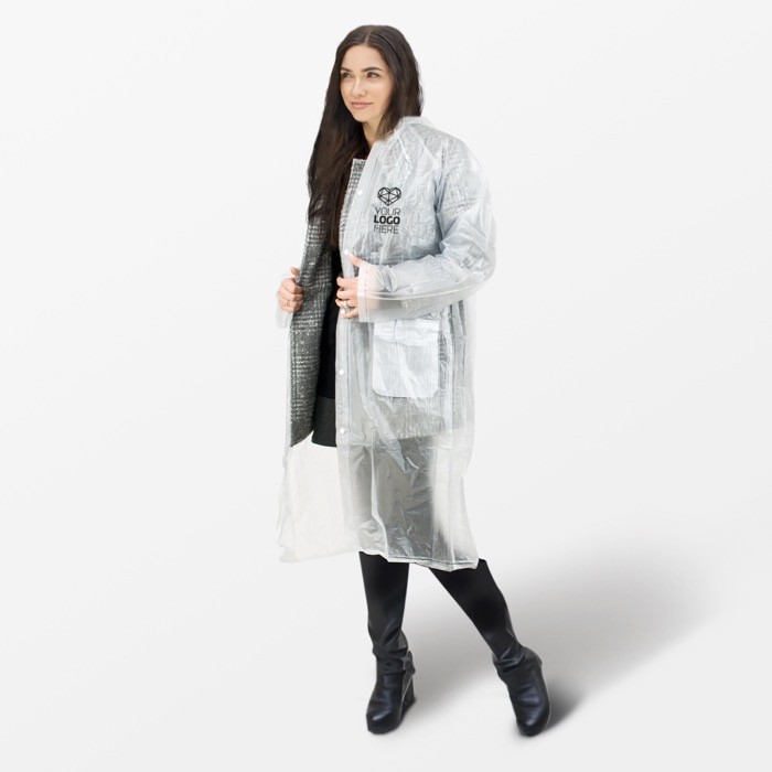 Impermeable de talla única con cierre delantero y gorro incluido Impermeable de talla única con cierre delantero y gorro incluido