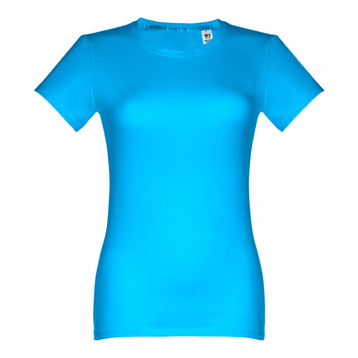 Camisetas para serigrafiar de mujer entalladas color azul cian primera vista Camisetas para serigrafiar de mujer entalladas color azul cian primera vista