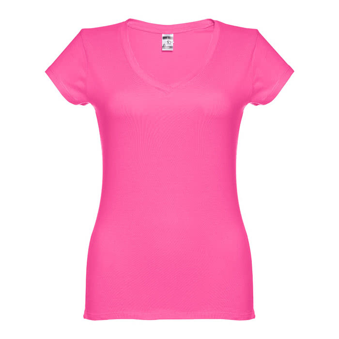 Camisetas con logo y cuello V para mujer color fucsia primera vista