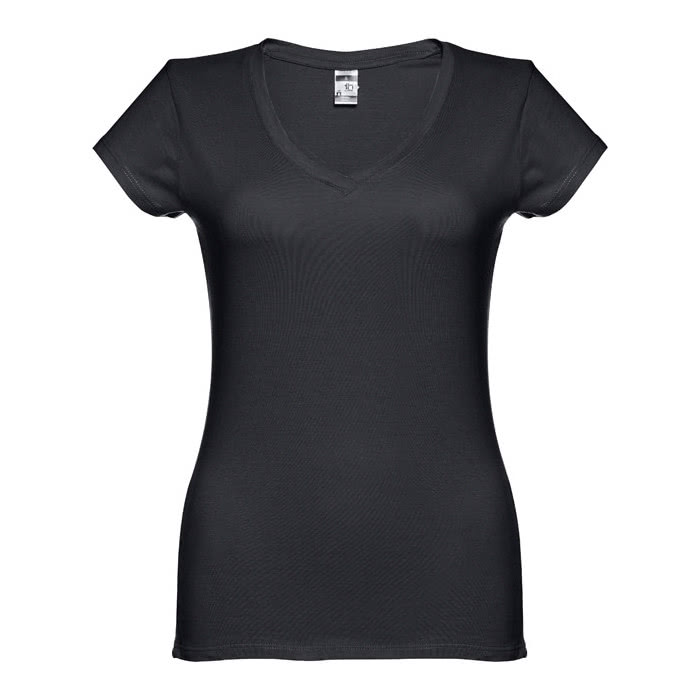 Camisetas con logo y cuello V para mujer color negro primera vista