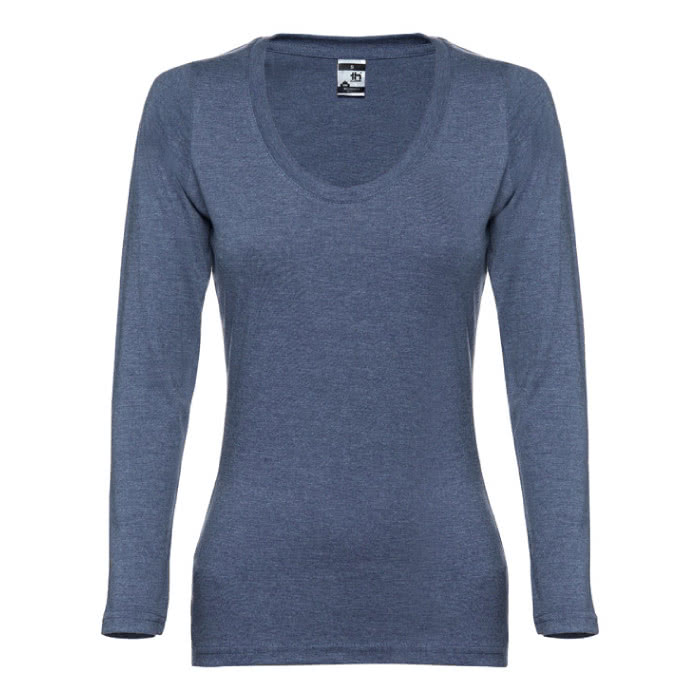 Camisetas manga larga mujer merchandising color azul jaspeado