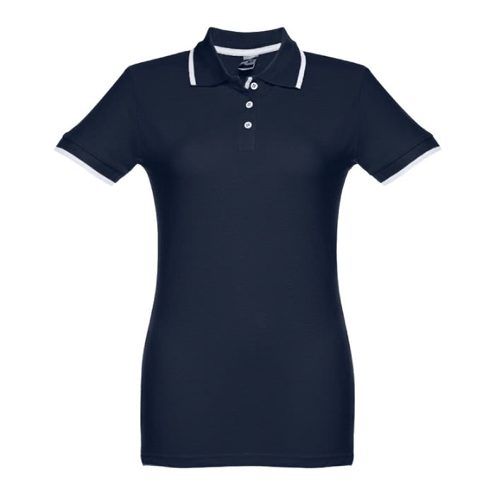 Polos personalizados bicolor 210 g/m2 color azul marino primera vista