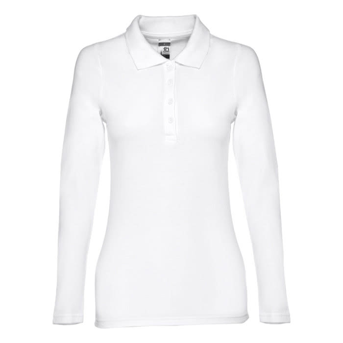 Polo de manga larga para mujer con logotipo 210 g/m2 color blanco