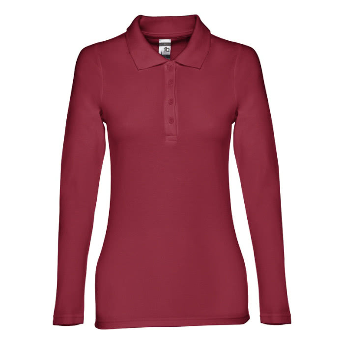 Polo de manga larga para mujer 210 g/m2 color burdeos primera vista