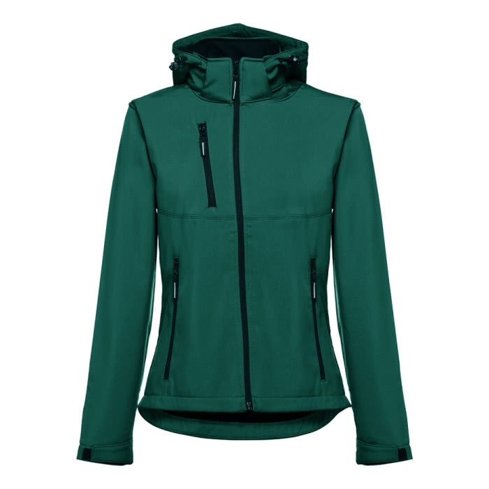 Chaquetas softshell mujer 280 g/m2 color verde oscuro primera vista