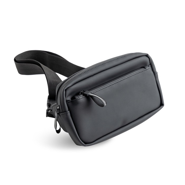 Riñonera de cuero sintético impermeable con dos compartimentos color negro vista 11 Riñonera de cuero sintético impermeable con dos compartimentos color negro vista 11