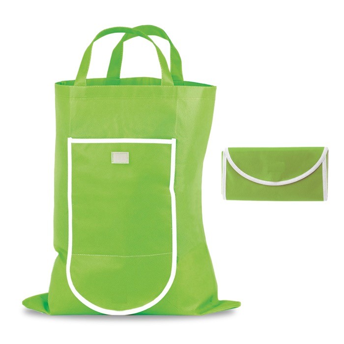 Bolsa plegable de non-woven con cierre de velcro 80 g/m2 color verde claro Bolsa plegable de non-woven con cierre de velcro 80 g/m2 color verde claro