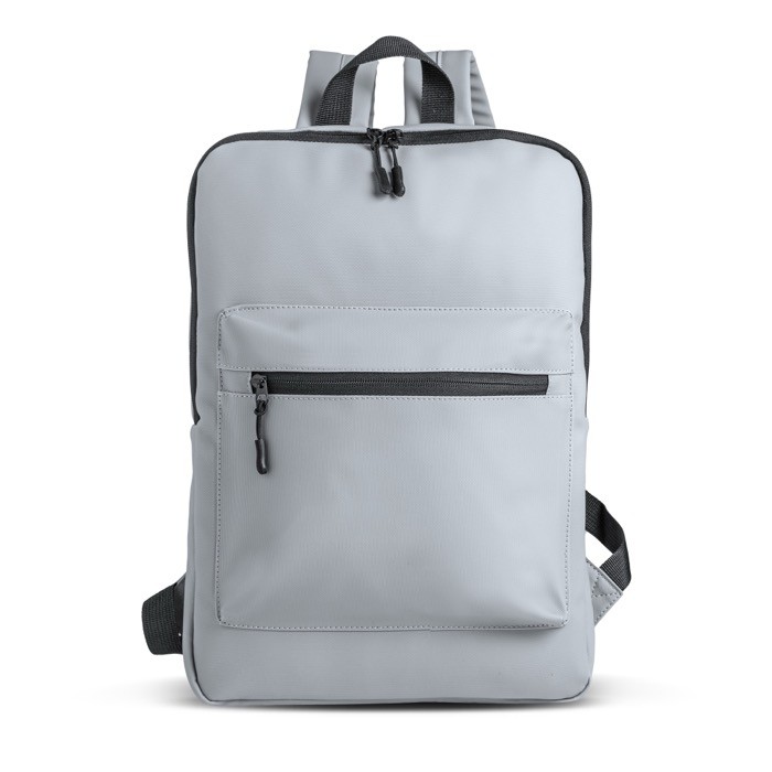 Mochila de piel PU con diseño fino y acabado elegante 15.6” color gris claro