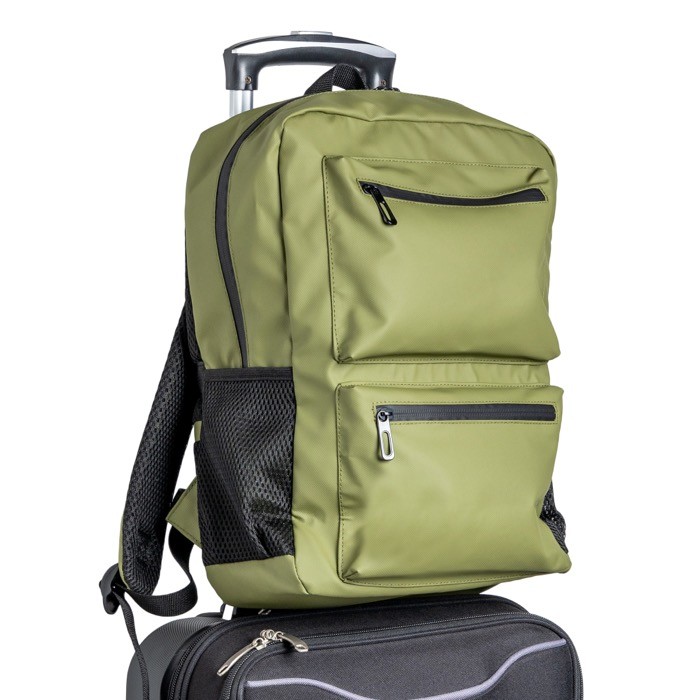 Mochila de piel PU con bolsillos frontales y laterales de malla 15.6” vista 4