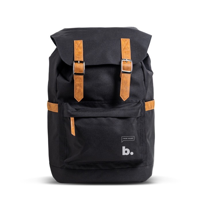 Mochila de RPET resistente al agua con cierres magnéticos 15.6” vista con logo impreso Mochila de RPET resistente al agua con cierres magnéticos 15.6” vista con logo impreso