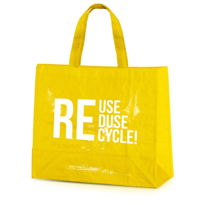 Bolsa de la compra de nylon brillante y resistente 120 g/m2 color amarillo vista con logo impreso Bolsa de la compra de nylon brillante y resistente 120 g/m2 color amarillo vista con logo impreso