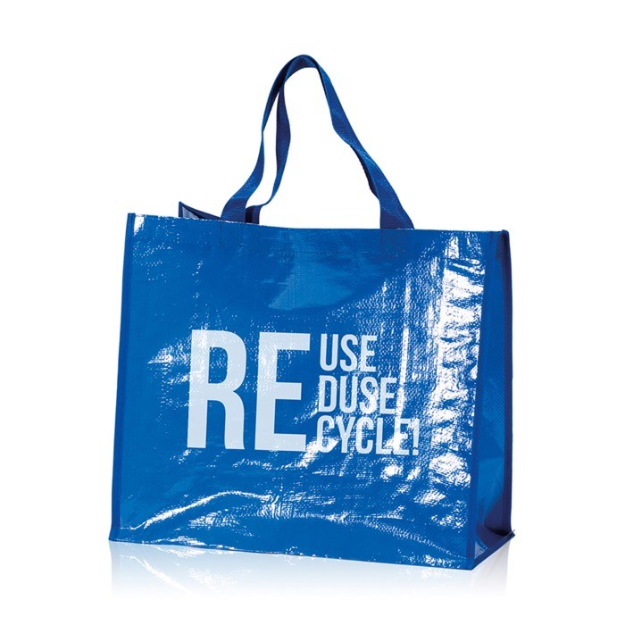 Bolsa de la compra de nylon brillante y resistente 120 g/m2 color azul real vista con logo impreso Bolsa de la compra de nylon brillante y resistente 120 g/m2 color azul real vista con logo impreso