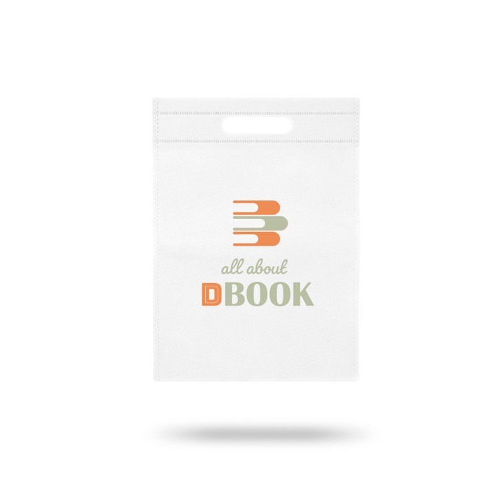 Bolsa pequeña de non-woven de colores con asa hueca 80 g/m2 color blanco vista con logo impreso Bolsa pequeña de non-woven de colores con asa hueca 80 g/m2 color blanco vista con logo impreso