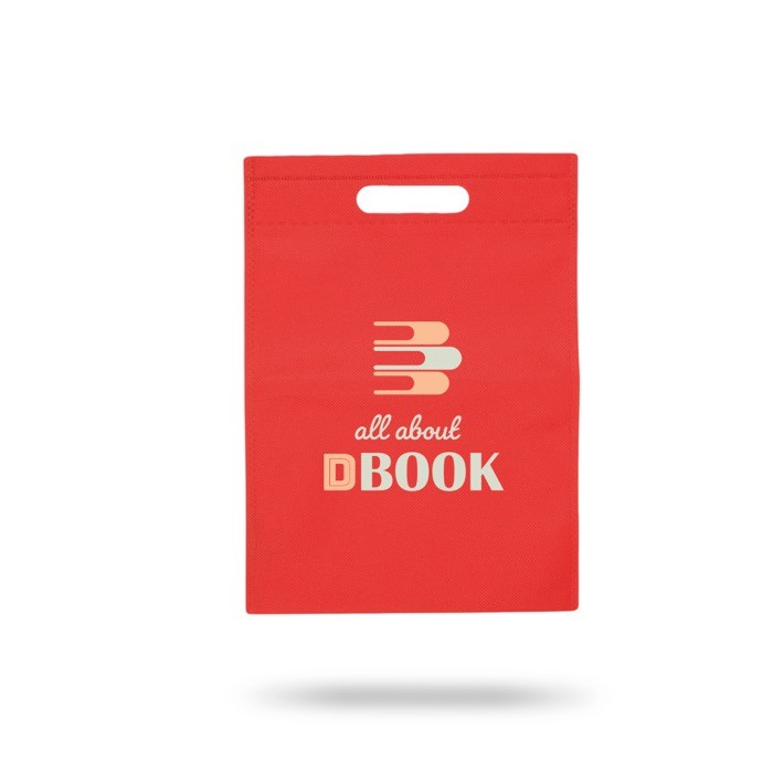 Bolsa pequeña de non-woven de colores con asa hueca 80 g/m2 color rojo vista con logo impreso Bolsa pequeña de non-woven de colores con asa hueca 80 g/m2 color rojo vista con logo impreso