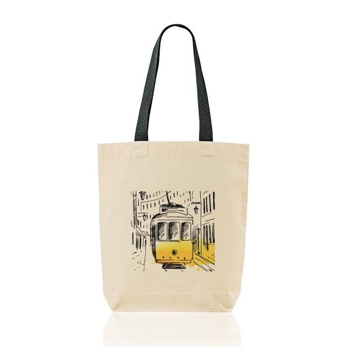 Bolsa de algodón con fuelle inferior y asas de colores 180 g/m2 color negro Bolsa de algodón con fuelle inferior y asas de colores 180 g/m2 color negro