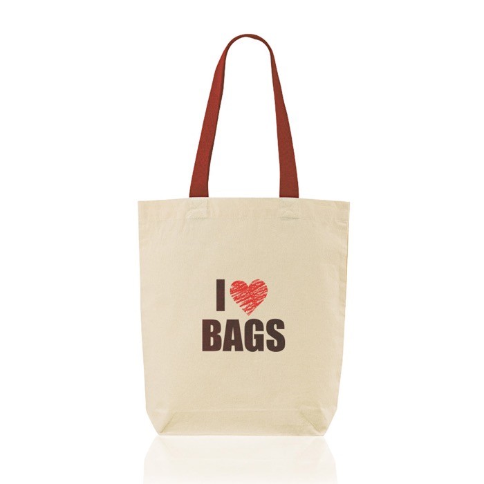 Bolsa de algodón con fuelle inferior y asas de colores 180 g/m2 color rojo vista 1 Bolsa de algodón con fuelle inferior y asas de colores 180 g/m2 color rojo vista 1