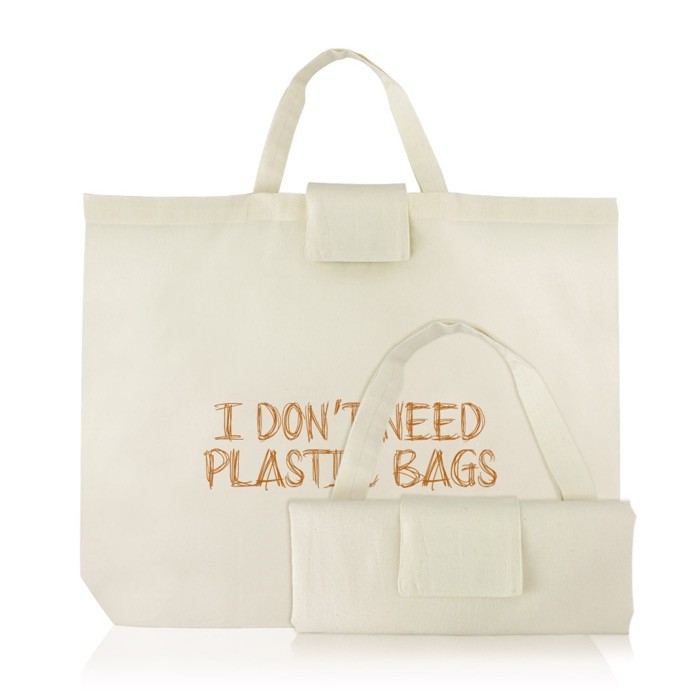 Bolsa plegable para la compra de algodón con asas cortas 110 g/m2 vista 1