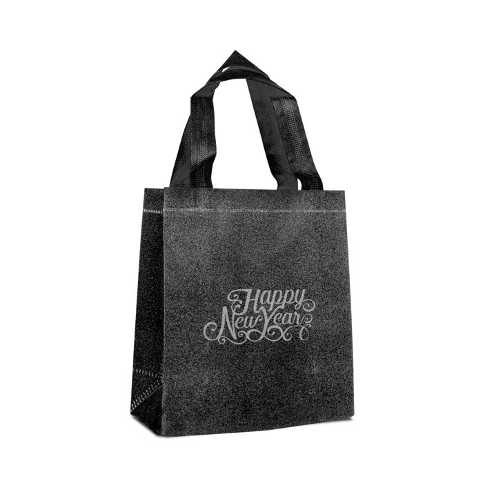 Bolsa de non-woven brillante con purpurina y correas 130 g/m2 color negro vista 1