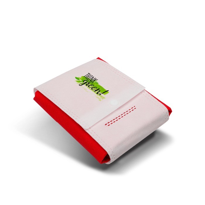 Bolsa plegable de non-woven para llevar a cualquier parte 80 g/m2 color rojo vista con logo impreso