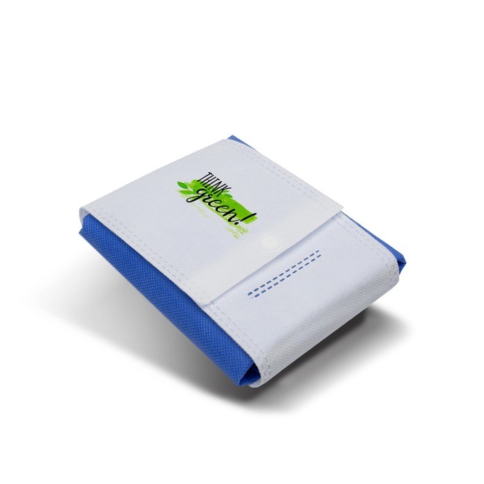 Bolsa plegable de non-woven para llevar a cualquier parte 80 g/m2 color azul real vista con logo impreso