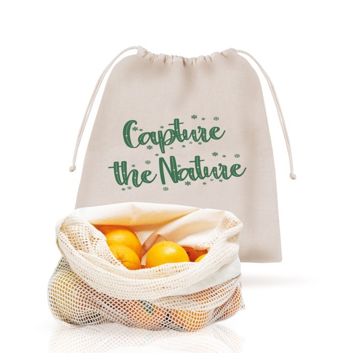 Bolsa de malla en algodón con un lado en forma de red 140 g/m2 Bolsa de malla en algodón con un lado en forma de red 140 g/m2