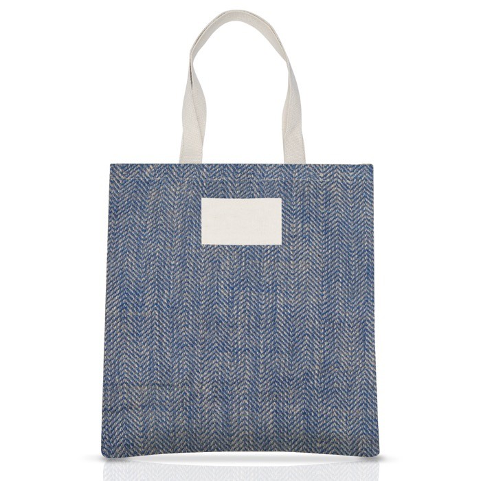 Bolsa de yute con asas de algodón y tejido con acabado zig-zag color azul real Bolsa de yute con asas de algodón y tejido con acabado zig-zag color azul real