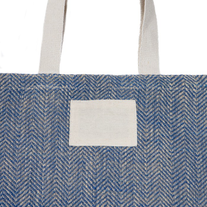 Bolsa de yute con asas de algodón y tejido con acabado zig-zag color azul real vista 1 Bolsa de yute con asas de algodón y tejido con acabado zig-zag color azul real vista 1