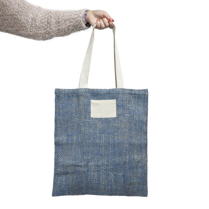 Bolsa de yute con asas de algodón y tejido con acabado zig-zag color azul real vista detalle 1 Bolsa de yute con asas de algodón y tejido con acabado zig-zag color azul real vista detalle 1