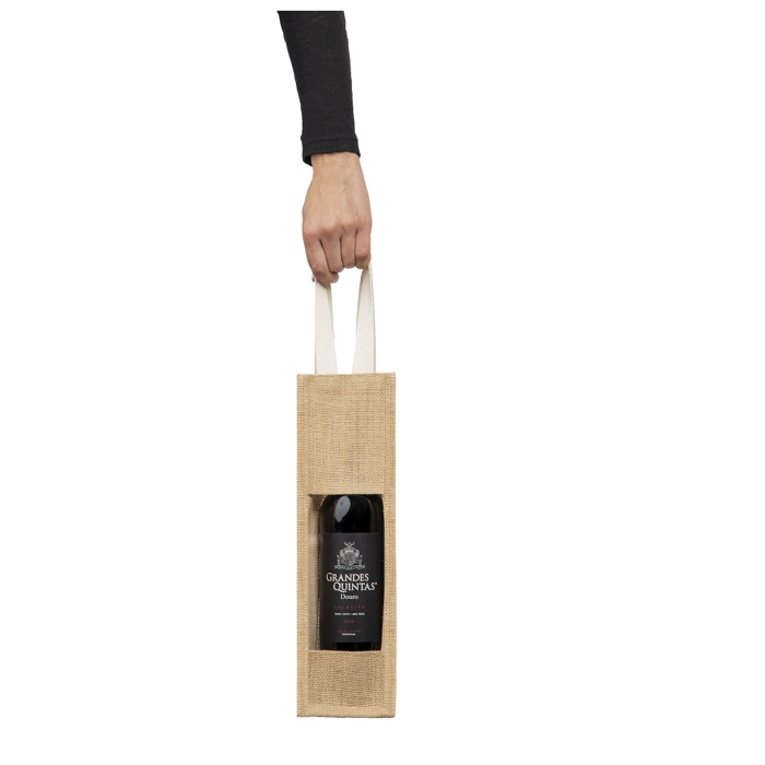 Bolsa de yute con acabado laminado para botellas de vino 750ml