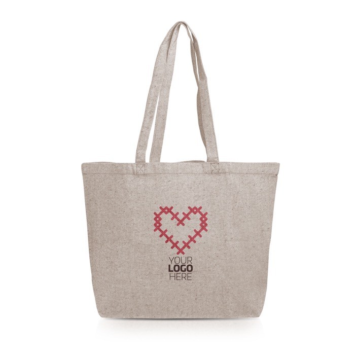 Bolsa grande de algodón reciclado jaspeada con fuelle 280 g/m2 Bolsa grande de algodón reciclado jaspeada con fuelle 280 g/m2