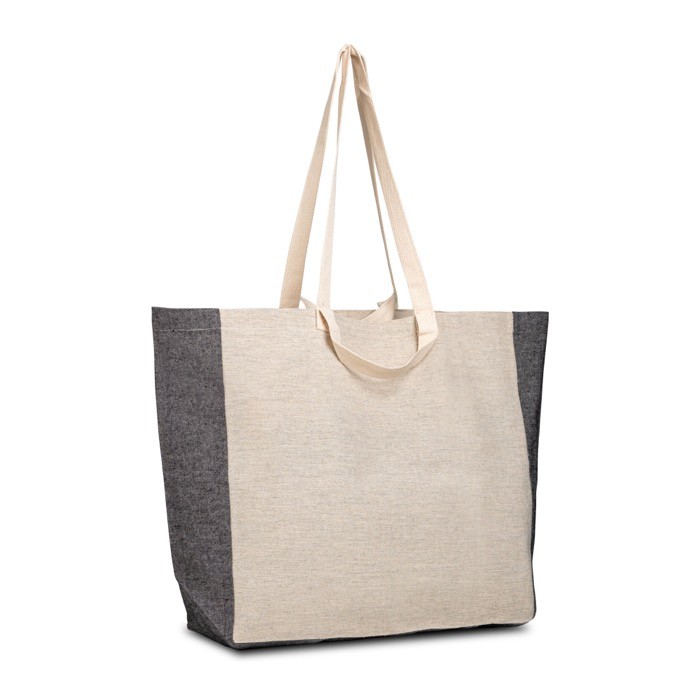 Bolsa de algodón reciclado natural con lateral sombreado 190 g/m2 color negro vista 1 Bolsa de algodón reciclado natural con lateral sombreado 190 g/m2 color negro vista 1