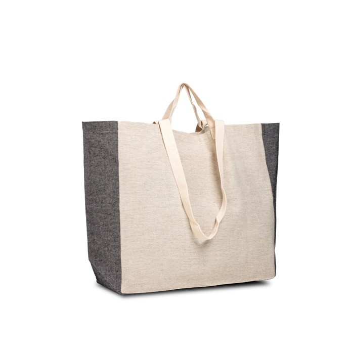 Bolsa de algodón reciclado natural con lateral sombreado 190 g/m2 color negro vista 2 Bolsa de algodón reciclado natural con lateral sombreado 190 g/m2 color negro vista 2