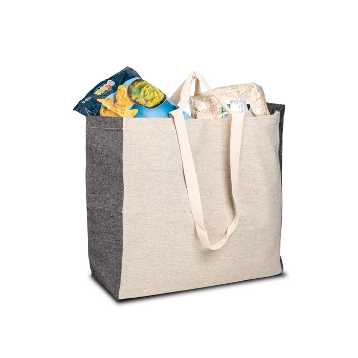 Bolsa de algodón reciclado natural con lateral sombreado 190 g/m2 color negro vista 3 Bolsa de algodón reciclado natural con lateral sombreado 190 g/m2 color negro vista 3