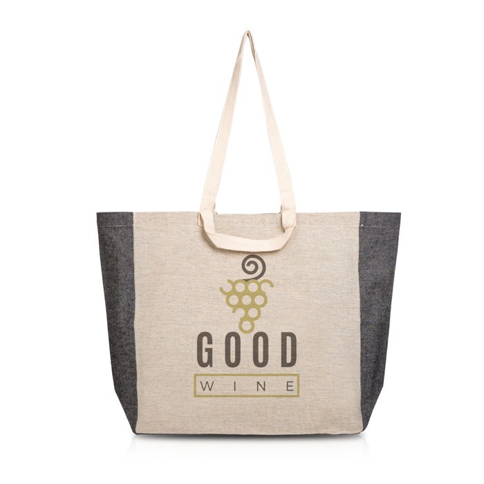 Bolsa de algodón reciclado natural con lateral sombreado 190 g/m2 vista con logo impreso Bolsa de algodón reciclado natural con lateral sombreado 190 g/m2 vista con logo impreso