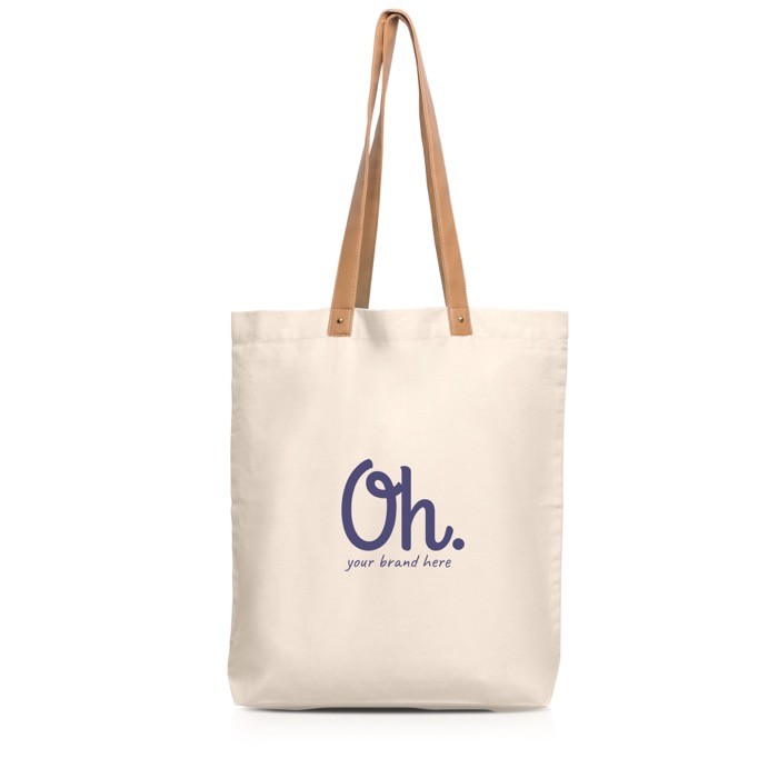 Bolsa de algodón con asas de cuero sintético resistentes 180 g/m2 vista con logo impreso Bolsa de algodón con asas de cuero sintético resistentes 180 g/m2 vista con logo impreso