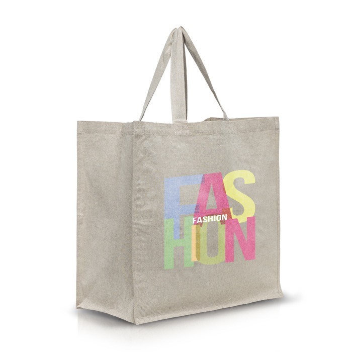 Bolsa de algodón reciclado multiusos resistente de 180 g/m2 color beige vista con logo impreso Bolsa de algodón reciclado multiusos resistente de 180 g/m2 color beige vista con logo impreso