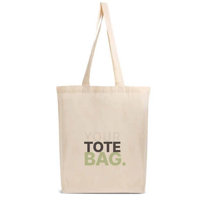 Bolsa de algodón 100% con asas largas ideal para la compra 140 g/m2 vista con logo impreso