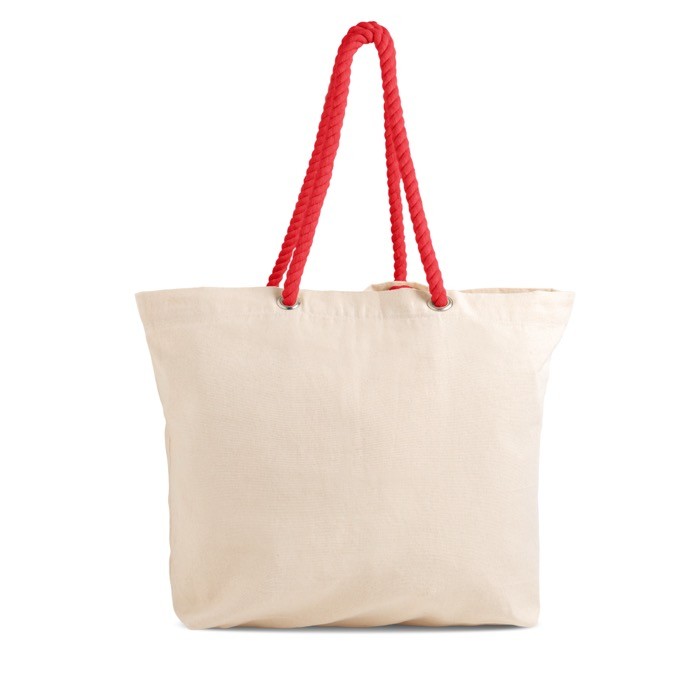 Bolsa de lona grande con asas de cordón ideal para verano 220 g/m2 color rojo