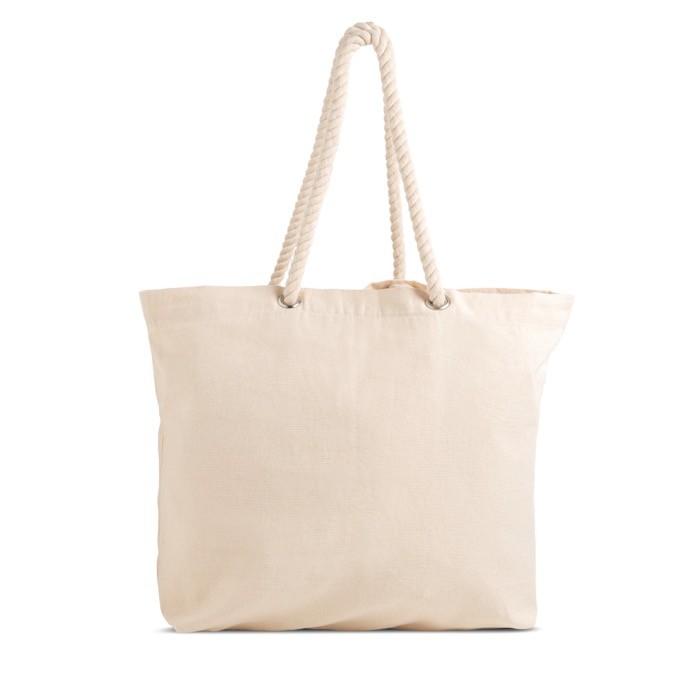 Bolsa de lona grande con asas de cordón ideal para verano 220 g/m2 color beige