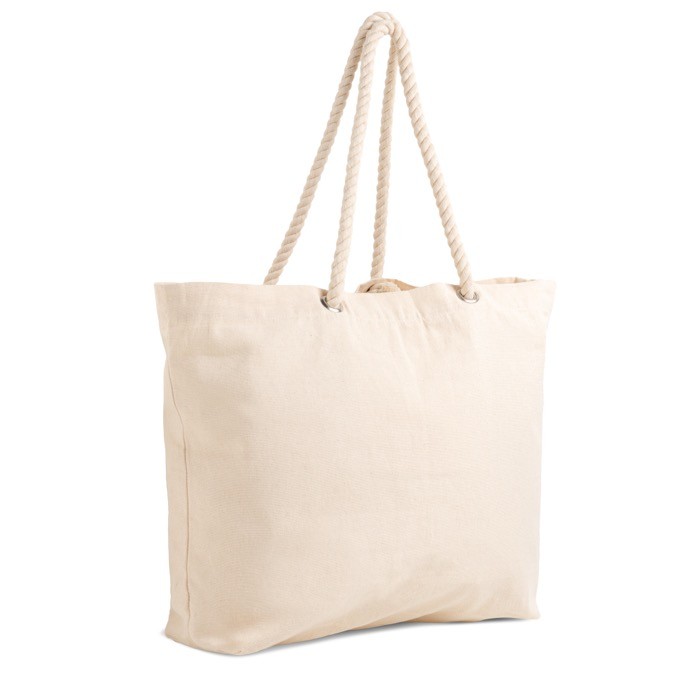 Bolsa de lona grande con asas de cordón ideal para verano 220 g/m2 color beige vista 1