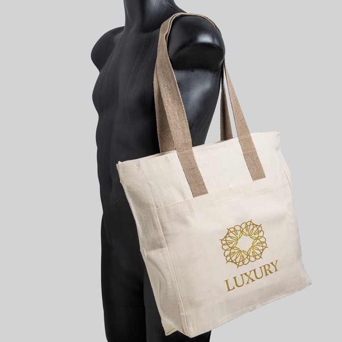 Bolso de algodón canvas con cierre y asas de colores 280 g/m2 color caqui