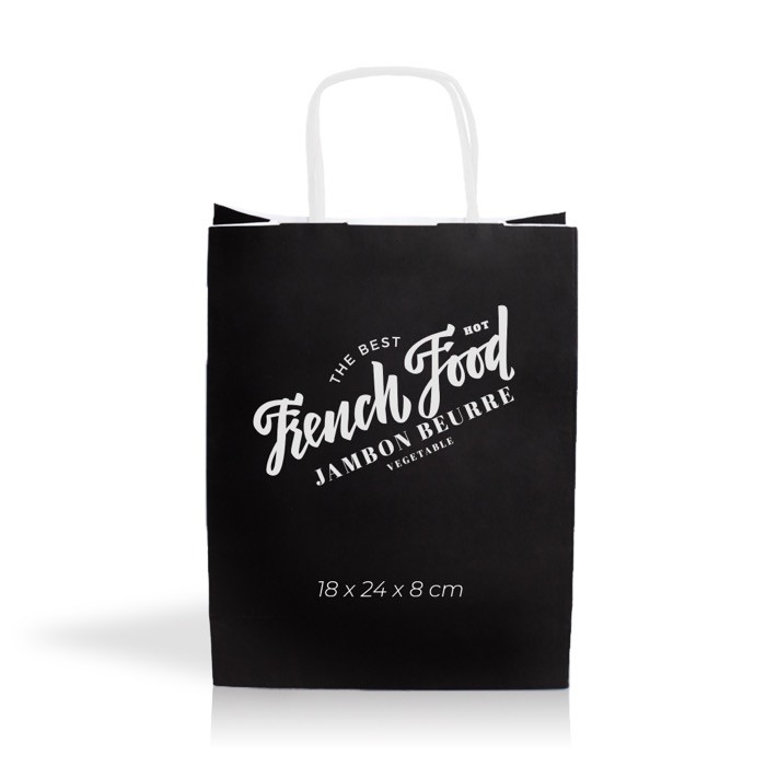 Bolsa de papel kraft en varios colores con asas cortas 90 g/m2 color negro vista con logo impreso