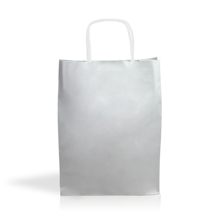 Bolsa de papel kraft en varios colores con asas cortas 90 g/m2 color plateado